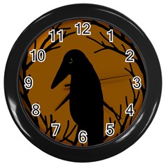 Halloween Raven - Brown Wall Clocks (black)