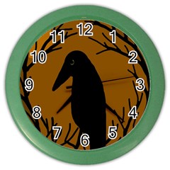 Halloween Raven - Brown Color Wall Clocks by Valentinaart