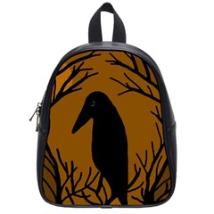 Halloween Raven - Brown School Bags (small)  by Valentinaart