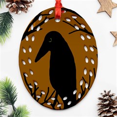 Halloween Raven - Brown Ornament (oval Filigree)  by Valentinaart