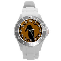 Halloween Raven - Brown Round Plastic Sport Watch (l) by Valentinaart