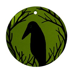 Halloween Raven - Green Ornament (round)  by Valentinaart