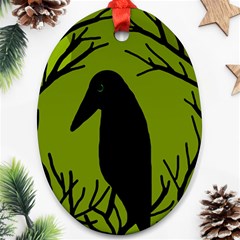 Halloween Raven - Green Ornament (oval)  by Valentinaart