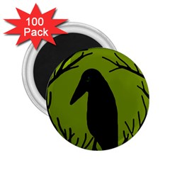 Halloween Raven - Green 2 25  Magnets (100 Pack)  by Valentinaart