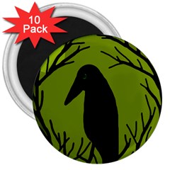 Halloween Raven - Green 3  Magnets (10 Pack)  by Valentinaart