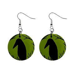 Halloween Raven - Green Mini Button Earrings by Valentinaart