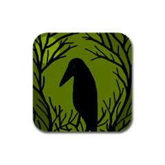 Halloween Raven - Green Rubber Square Coaster (4 Pack) 