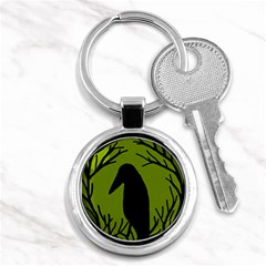 Halloween Raven - Green Key Chains (round)  by Valentinaart