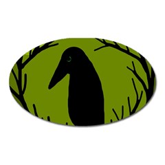 Halloween Raven - Green Oval Magnet by Valentinaart