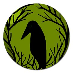 Halloween Raven - Green Magnet 5  (round) by Valentinaart