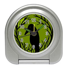 Halloween Raven - Green Travel Alarm Clocks by Valentinaart