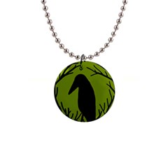 Halloween Raven - Green Button Necklaces by Valentinaart