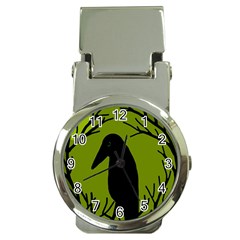 Halloween Raven - Green Money Clip Watches by Valentinaart