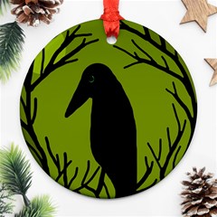 Halloween Raven - Green Round Ornament (two Sides) 