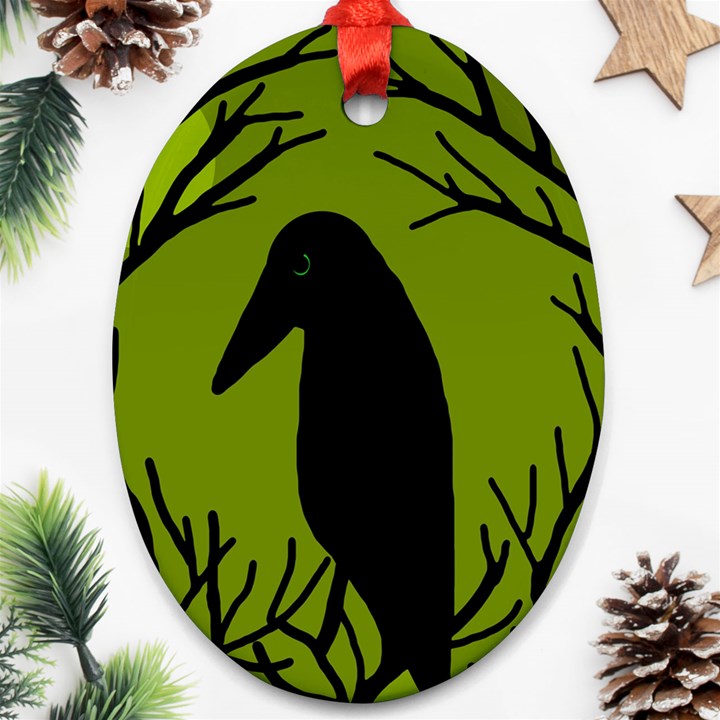 Halloween raven - green Oval Ornament (Two Sides)