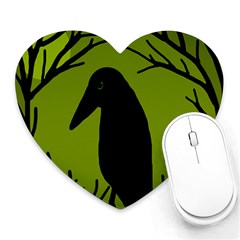 Halloween Raven - Green Heart Mousepads