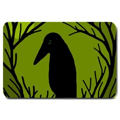 Halloween Raven - Green Large Doormat  by Valentinaart