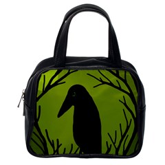 Halloween Raven - Green Classic Handbags (one Side) by Valentinaart