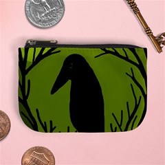 Halloween Raven - Green Mini Coin Purses by Valentinaart