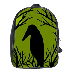 Halloween Raven - Green School Bags(large)  by Valentinaart