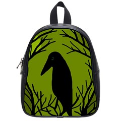 Halloween Raven - Green School Bags (small)  by Valentinaart