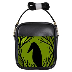 Halloween Raven - Green Girls Sling Bags by Valentinaart