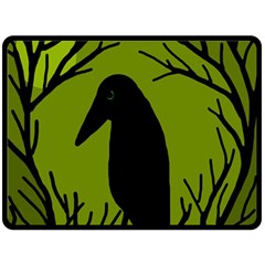 Halloween Raven - Green Fleece Blanket (large)  by Valentinaart