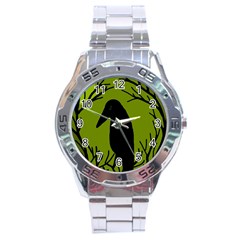 Halloween Raven - Green Stainless Steel Analogue Watch by Valentinaart