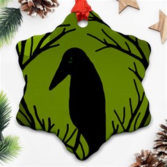 Halloween Raven - Green Snowflake Ornament (2-side)