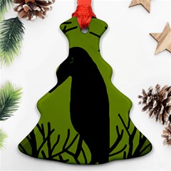 Halloween Raven - Green Christmas Tree Ornament (2 Sides) by Valentinaart