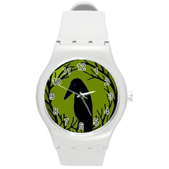 Halloween Raven - Green Round Plastic Sport Watch (m) by Valentinaart