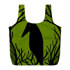 Halloween Raven - Green Full Print Recycle Bags (l)  by Valentinaart