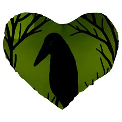 Halloween Raven - Green Large 19  Premium Flano Heart Shape Cushions