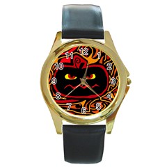 Halloween Decorative Pumpkin Round Gold Metal Watch