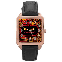 Halloween Decorative Pumpkin Rose Gold Leather Watch 