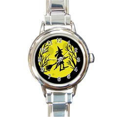 Halloween Witch - Yellow Moon Round Italian Charm Watch