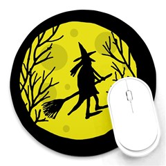 Halloween Witch - Yellow Moon Round Mousepads