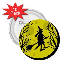 Halloween Witch - Yellow Moon 2 25  Buttons (10 Pack)  by Valentinaart