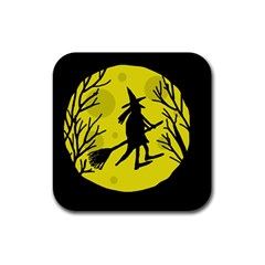 Halloween Witch - Yellow Moon Rubber Coaster (square)  by Valentinaart