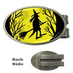 Halloween Witch - Yellow Moon Money Clips (oval)  by Valentinaart