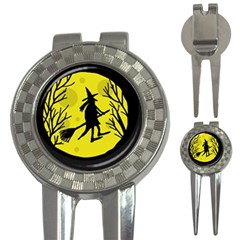 Halloween Witch - Yellow Moon 3-in-1 Golf Divots by Valentinaart