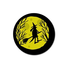 Halloween Witch - Yellow Moon Rubber Round Coaster (4 Pack)  by Valentinaart