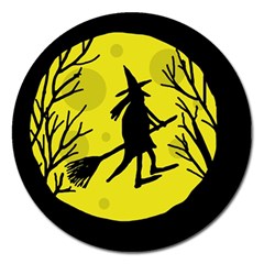 Halloween Witch - Yellow Moon Magnet 5  (round) by Valentinaart