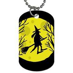 Halloween Witch - Yellow Moon Dog Tag (one Side) by Valentinaart