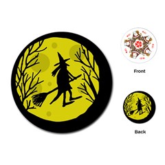 Halloween Witch - Yellow Moon Playing Cards (round) 