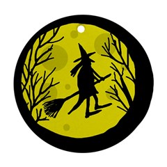 Halloween Witch - Yellow Moon Round Ornament (two Sides) 