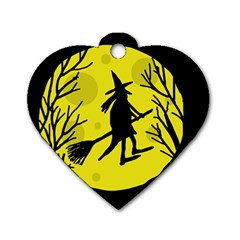 Halloween Witch - Yellow Moon Dog Tag Heart (one Side)