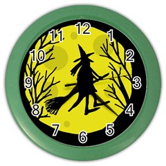 Halloween Witch - Yellow Moon Color Wall Clocks