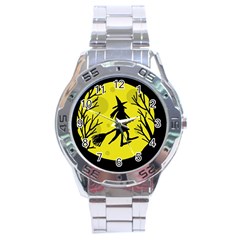 Halloween Witch - Yellow Moon Stainless Steel Analogue Watch