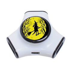 Halloween Witch - Yellow Moon 3-port Usb Hub